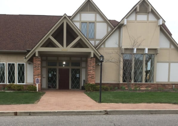 Stone columns in front of a building's entrance